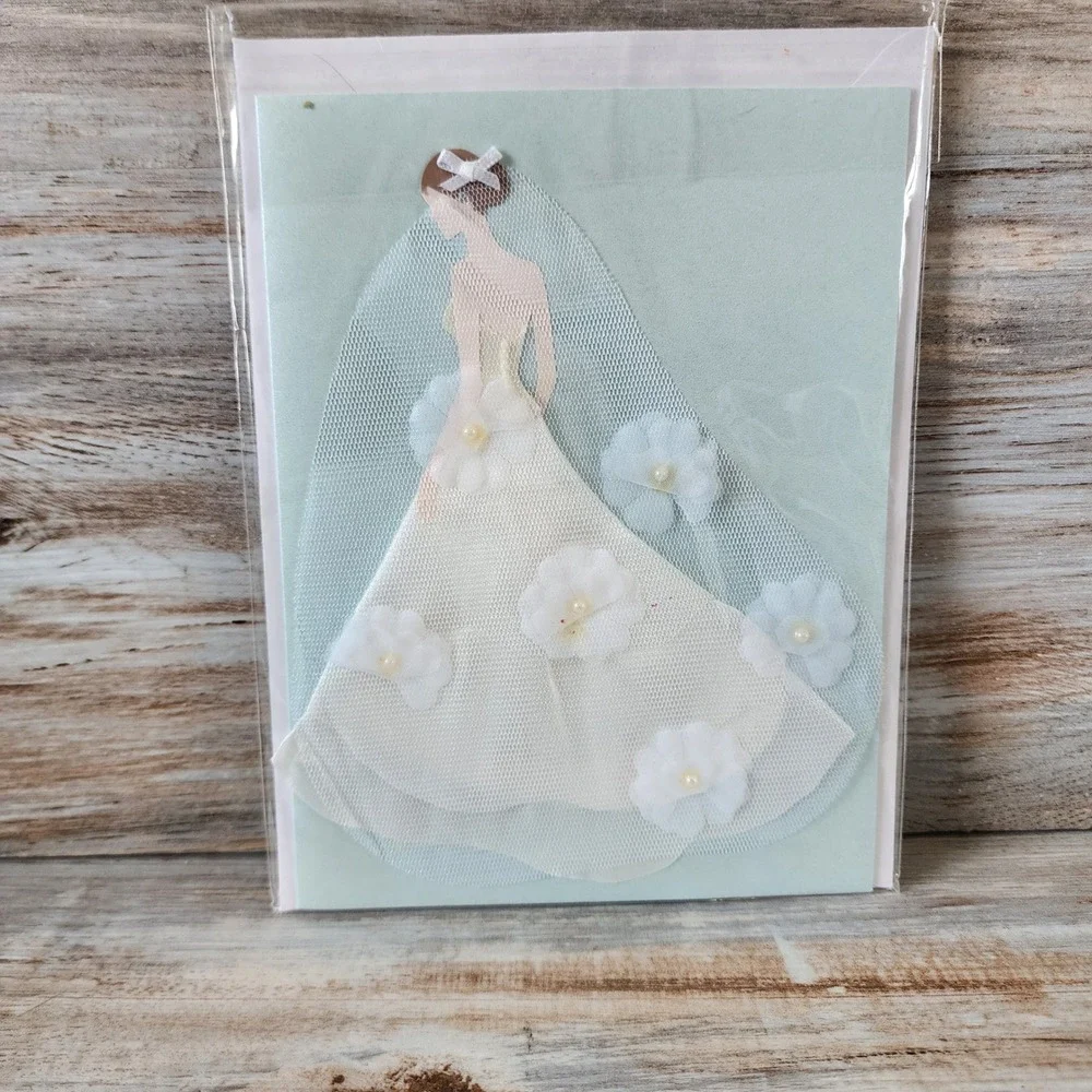 Papyrus Wedding Card Bride in Tulle Gown with Pearls and Flowers Greeting Card